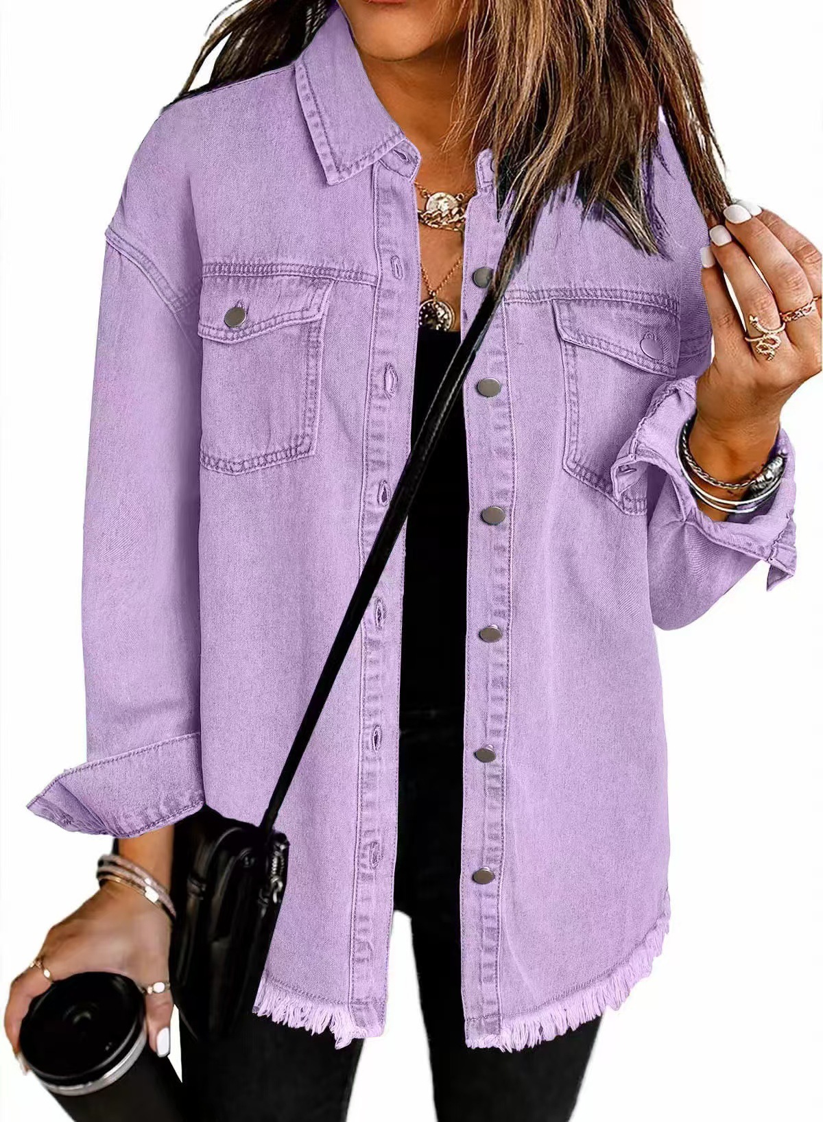 Picture of Cross-border New Washed Denim Shirt Jacket 2024 European and American Women's Autumn and Winter Distinctive Street Style Edge Hem Jacket