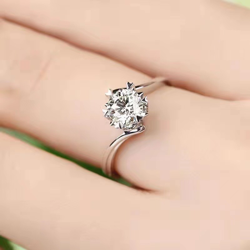 [Wedding Ring] Shake the sound of snowflake with net red six-claw simulation diamond ring female adjustable couple ring Open wedding