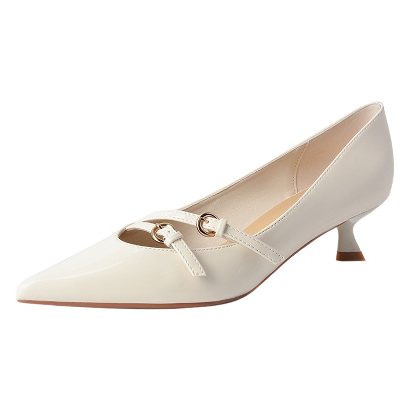 1578-8 Sheepskin ~ Pointed High Heels Women's Thin Heel Shallow Mouth Single Shoes Autumn Design Feeling Temperament Celebrity Evening Breeze