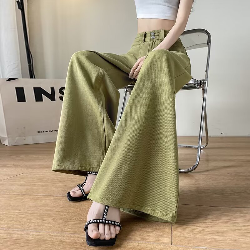Acura Wide Leg Jeans Women's Summer High Waist Drape Slim Look Straight Tall Long Loose Trendy Mop Pants