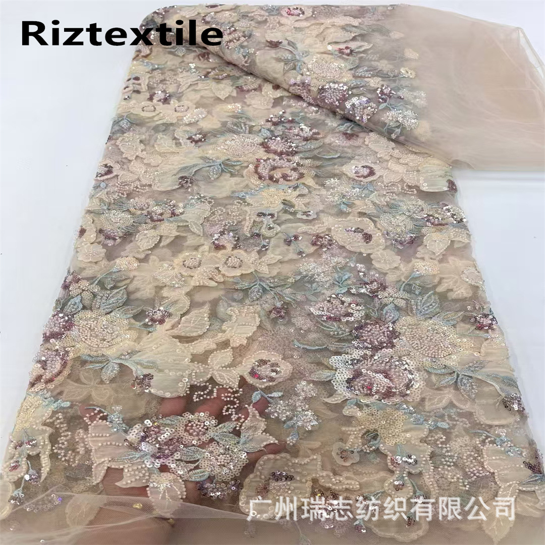 Foreign Trade Lace Soft Mesh Embroider Multi-Color Sequin Embroider Spring, Summer and Autumn Women's Clothing Dress Cheongsam Bead Tube Fabric