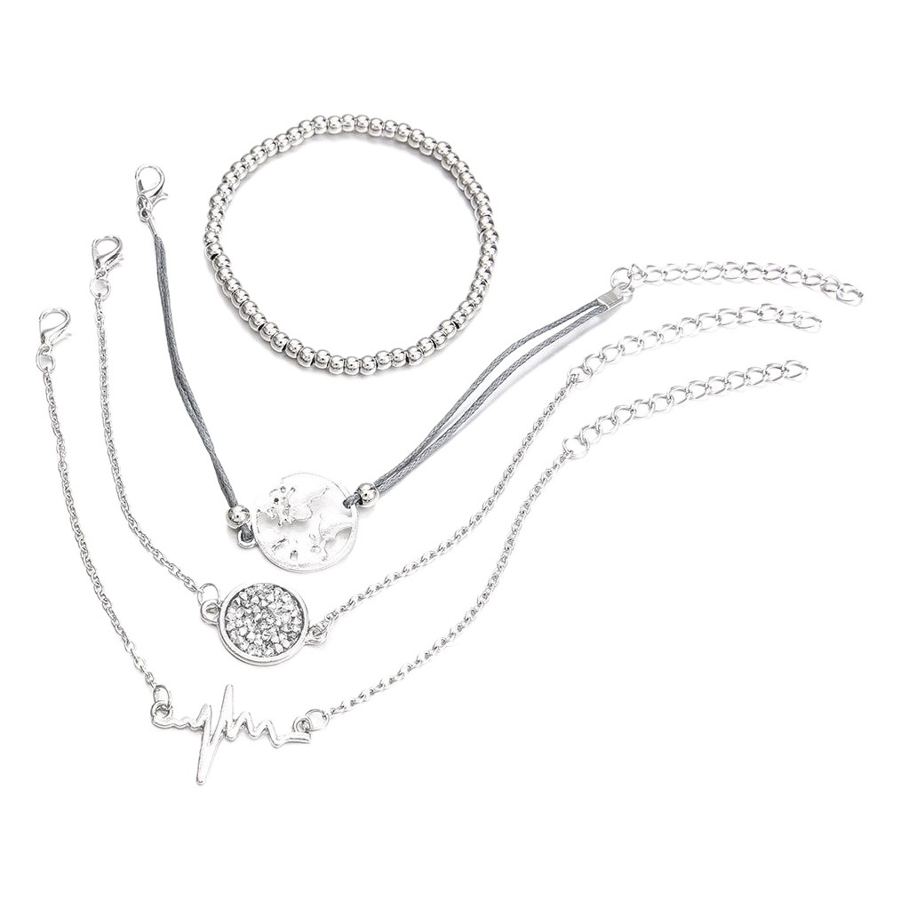 Cross-Border E-Commerce Jewelry European and American Style Fashionable Personalized Woven Map Beaded Heartbeat Bracelet 4-Piece Set