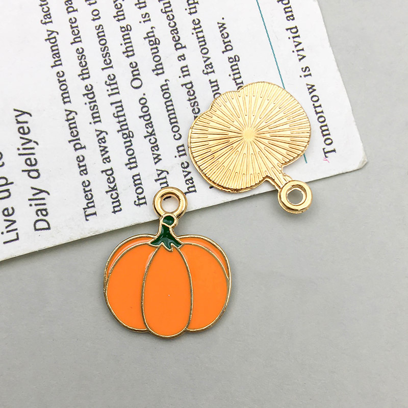 Picture of 1 new drop oil alloy colorful simulation maple pumpkin pendant pendant diy accessories
