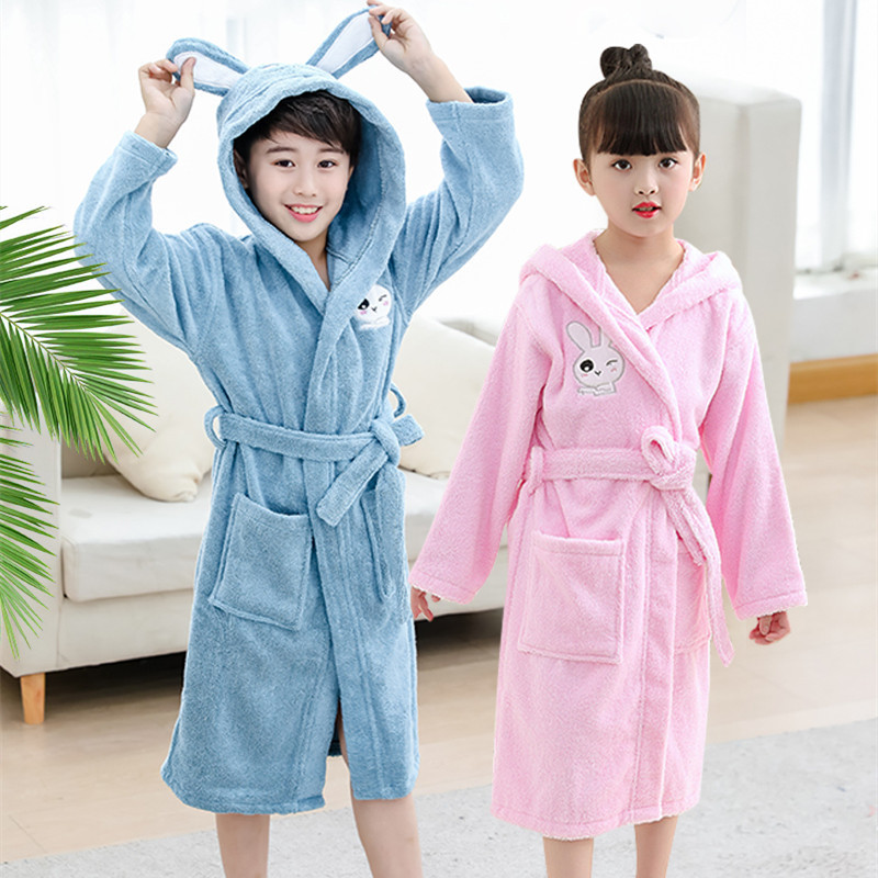 Autumn and Winter Hooded Children's Pure Cotton Bathrobe Towel Big Children's Nightgown Thickened Class A Shower Hair-free Bathrobe for Boys and Girls