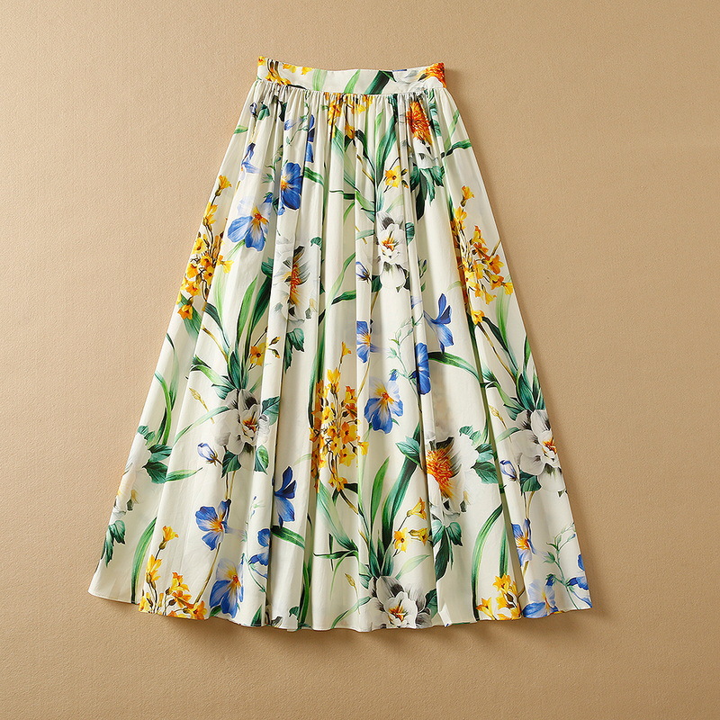 cotton skirt High Waist Dress Women's 2022 Summer New cotton Floral Printed skirt