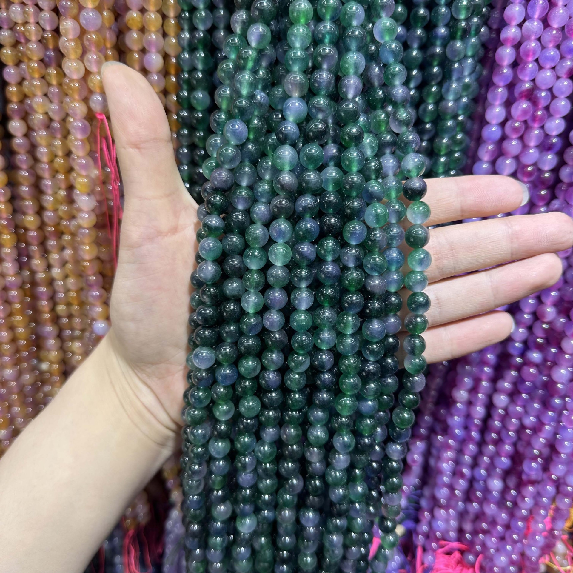 Picture of Live hot grade a chalcedony 8mm two-color round beads beads handmade diy Internet celebrity matching in stock jewelry