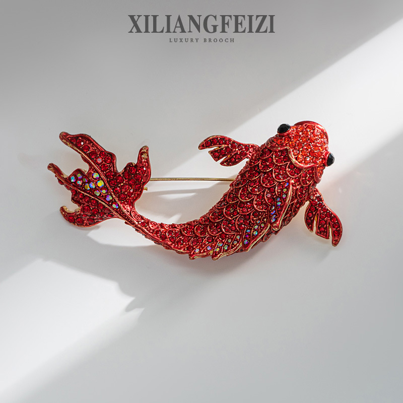 Xiliang concubine 2024 new trendy year with fish design enamel red carp brooch New Year gift