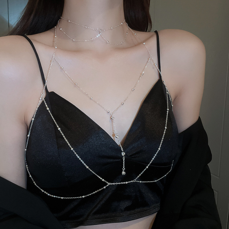 Picture of Chest Chain Jewelry Pure Desire Internet Celebrant Same Style High-end Fashion All-match Sexy Flash Diamond Pendant Body Chain Necklace