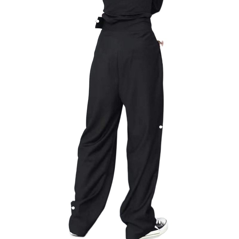 Picture of 2024 Black Pleated Wide Leg Pants High Waist Spring and Autumn New Loose Straight Velcro Mop Pants High Street Trendy