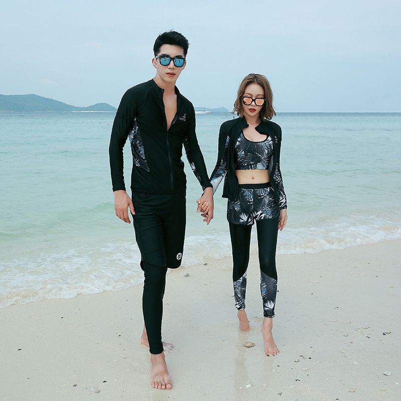 Korean Vacation Couple Wetsuit Split Long-Sleeved Swimsuit Sun Protection Casual Surfing Suit Conservative Jellyfish Suit Swimsuit