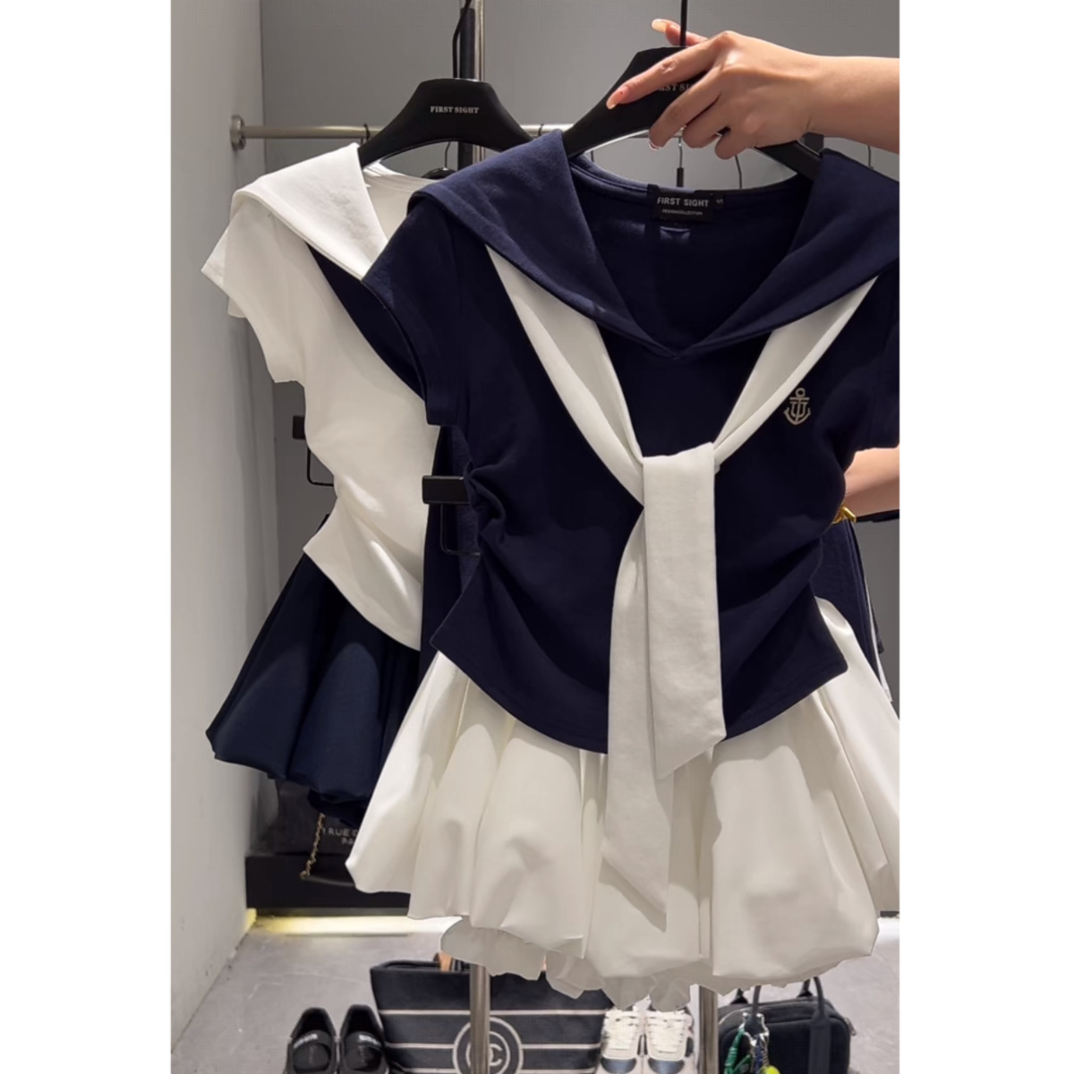 Korean Style Navy Collar Casual Sportswear Suit for Women Summer Vacation Two-Piece Shawl + Short Skirt Two-Piece Set Ins