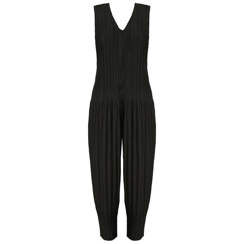 Picture of Miyake New Style Jumpsuit Spring and Summer All-match Pleated Solid Color Positive and Reverse Wear Fashionable Sleeveless V-neck Strap Pants Stylish