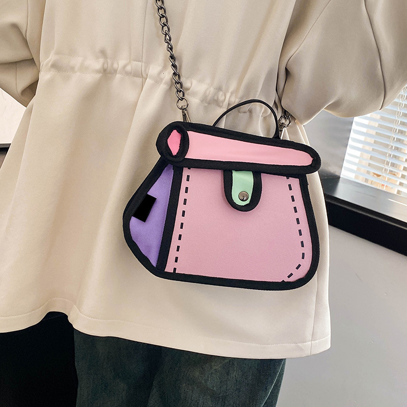 Cross-Border Women's Bag, Two-Dimensional Small Bag, New Trendy Fashion Handbag, Contrasting Color, Cute Student Party Cross-Body Anime Bag