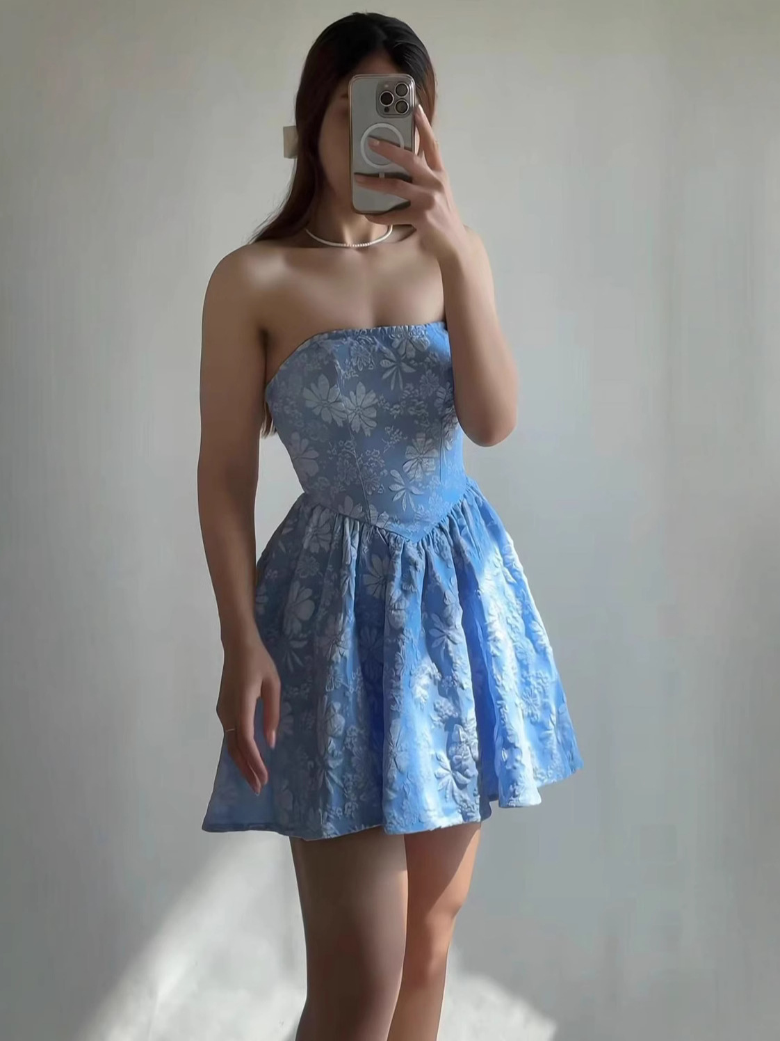 European and American Cross-border Printed Short Back-to-school Cocktail Mini dress Fashionable Sexy Strapless Backless Dress