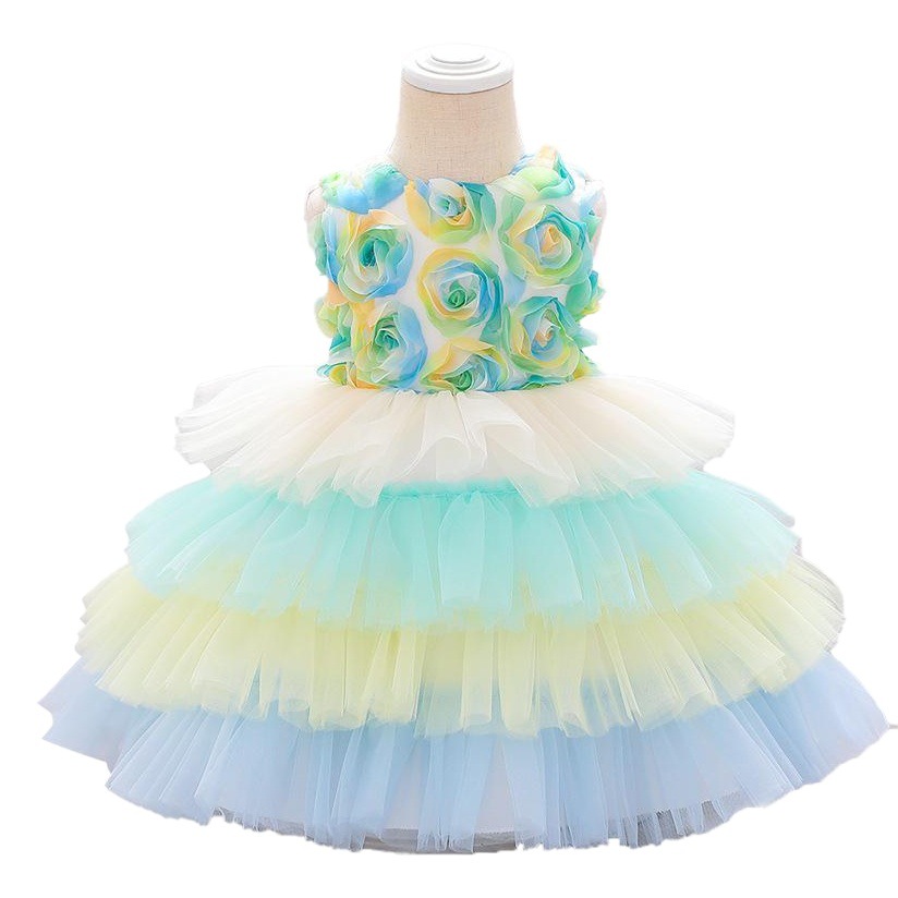 Ins Children's Dress Princess Dress Ponky Yarn Rainbow Dress One Year's Birthday Wash Dress Tutu Dress Baby Flower Dress