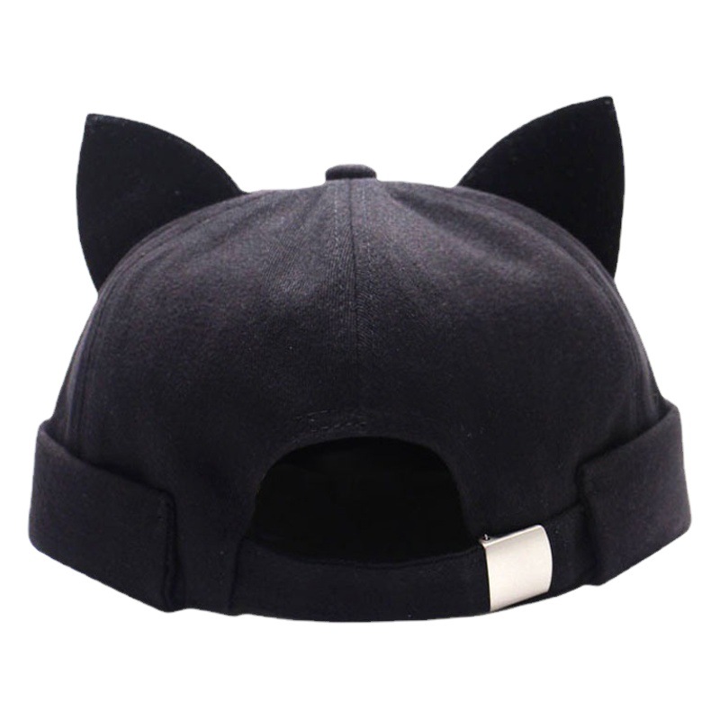 New Brimless Round Top Hat, Cute with Cat Ears, Melon Skin Hat, Landlord Hat for Women, Spring, Autumn, Summer, Korean Style Trendy