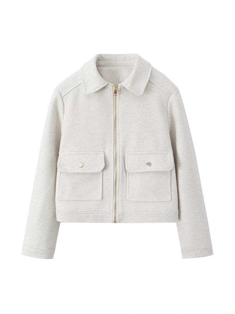 Cross-border Amazon 2024 Autumn New Joker Soft Woolen Lapel Pocket Zipper Coat Women's Jacket