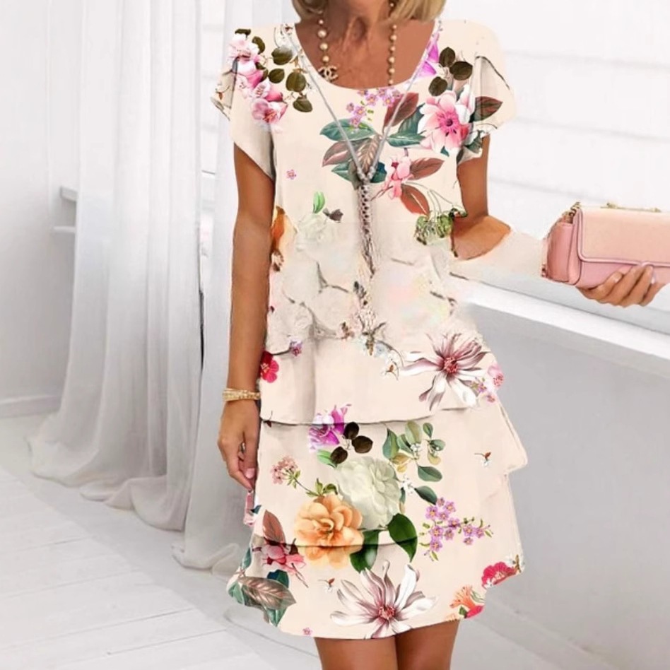 Printed Spring Series D Dress Short Sleeve Chiffon Aliexpress Round Neck European and American