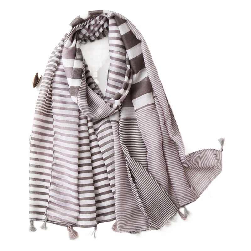 Striped color matching cotton and linen scarf new silk scarf women's winter warm Korean fashion shawl scarf spring and autumn thin