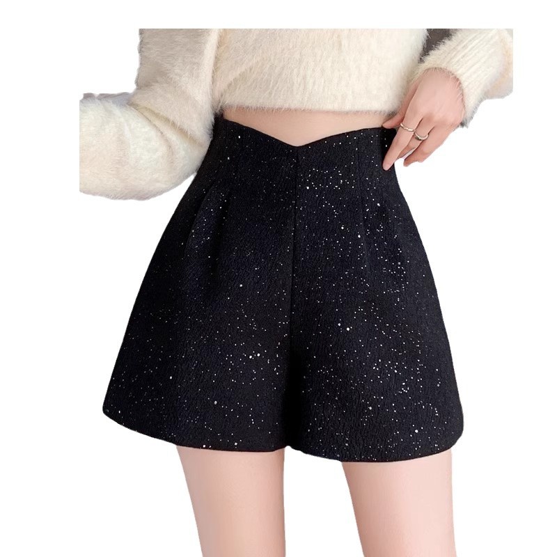 Picture of Starry Sky Woolen Shorts High Waist A- Shining Casual Dress Pants Sequins Shiny Boots Pants Spice Girls Wide Leg Pants