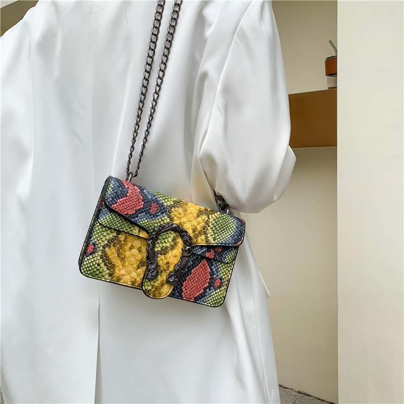 Picture of Fashion Women's Bag 19cm Wide Small Square Bag Color Crocodile Pattern Flip Foreign Trade Small Backpack Chain Crossbody Shoulder Bag