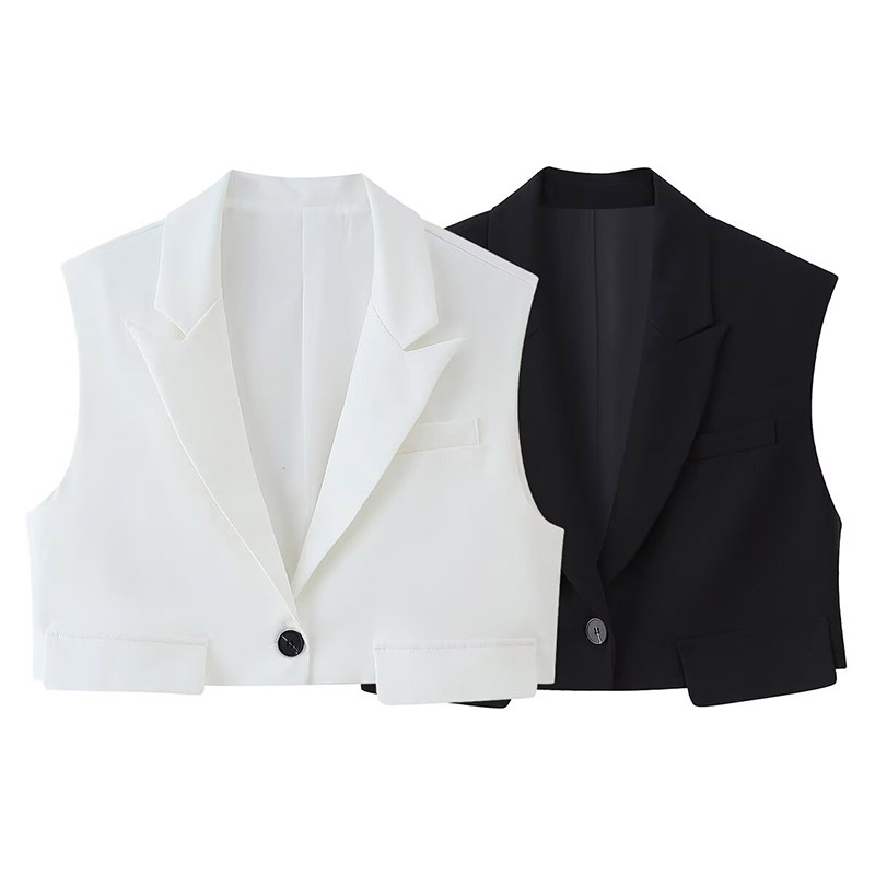 2024 Spring New European and American Cross-border Women's Street Fashion Casual Flip Cover Short Vest Vest Top