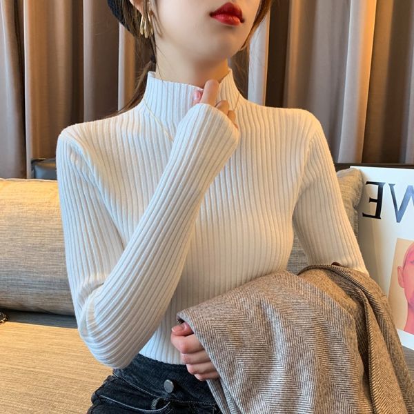 Half turtleneck sweater bottoming shirt women's autumn and winter new pit strip Korean slim-fit all-match sweater top women's clothing