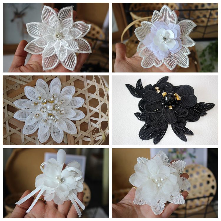 Large Exquisite Heavy Industry Three-Dimensional Rhinestone Handmade Beaded Cloth Sticker Milk Silk Water Soluble Lace Wedding Dress Accessories