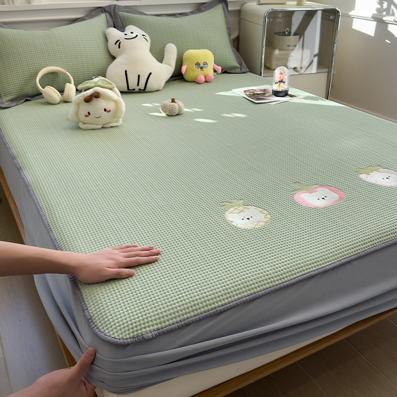 Picture of Category a Maternal and Infant Grade Waffle Ice Bean Mat Three-Piece Set Classy Ice Silk Mat Fitted Sheet Summer Air-Conditioned Soft Mat