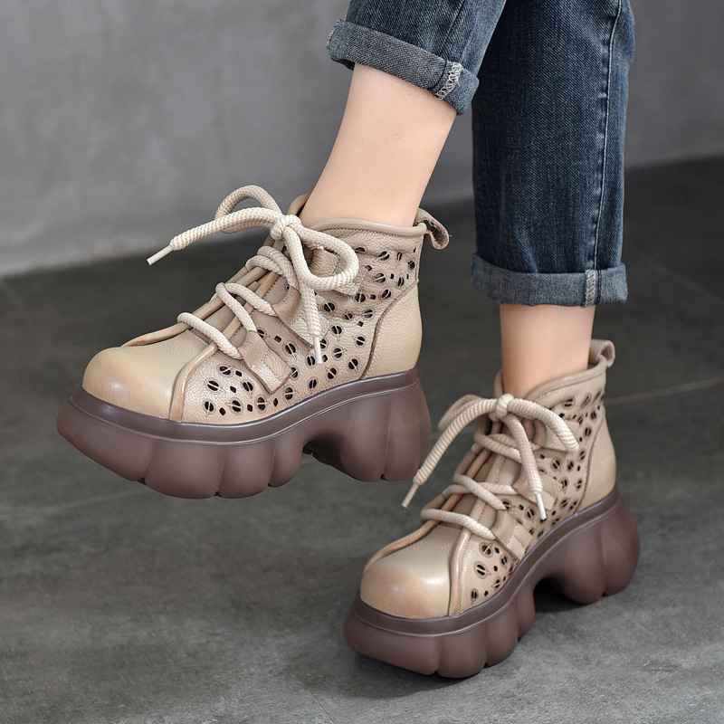 [Event Price 148] Wedge Sandals for Women Summer First Layer Cowhide Thick-Soled Baotou Heightening Roman Sandals
