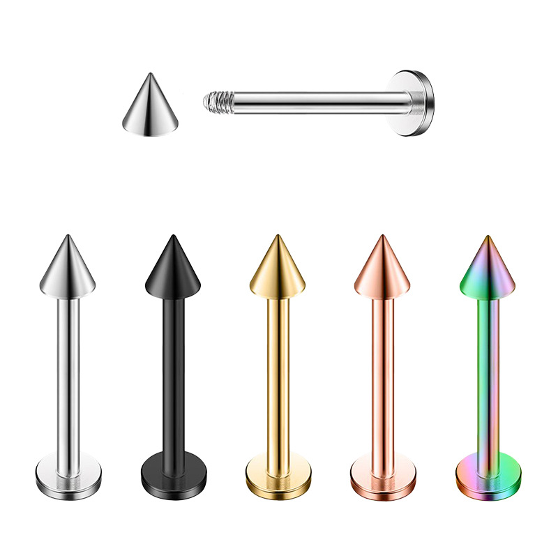 Cross-Border 316L Lip Stud Earrings, Pointed Cone Ear Bone Studs, Outer Tooth Personalized European and American Piercing Jewelry Factory Trade