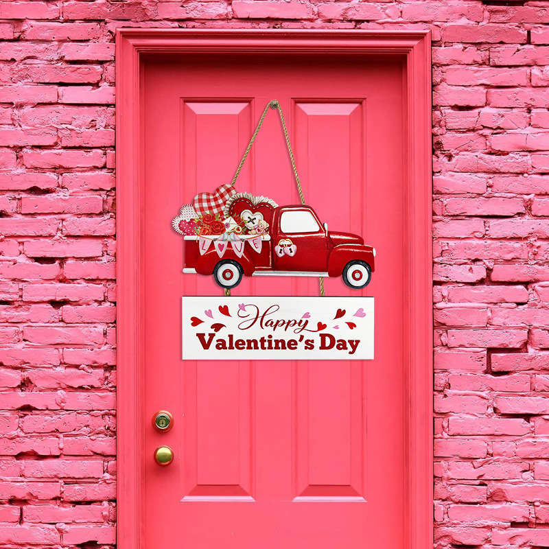 Picture of 2024 new Valentine's Day wooden hanging pink love red truck door plate pendant wooden wall decoration