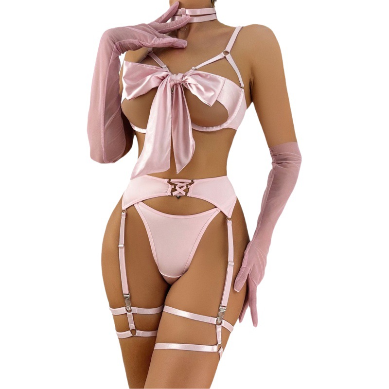Sexy binding hollow-out long gloves chest strap sexy lingerie six-piece set foreign trade full hosting wholesale in stock