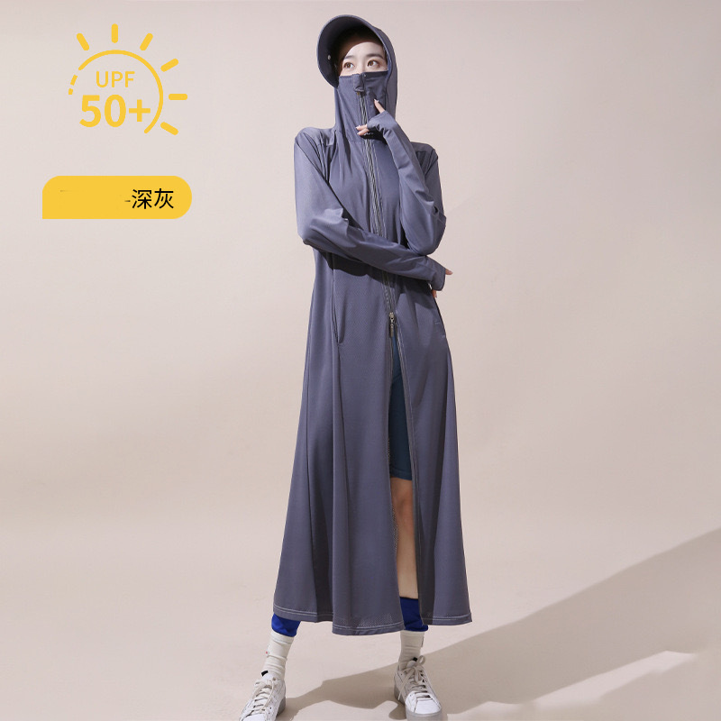 Summer Ice Silk Sun Protection Clothing Lengthen Full Body Trolley Ride Sun Protection Cloak Outdoor Hooded Sun Protection Clothing Black Jacket