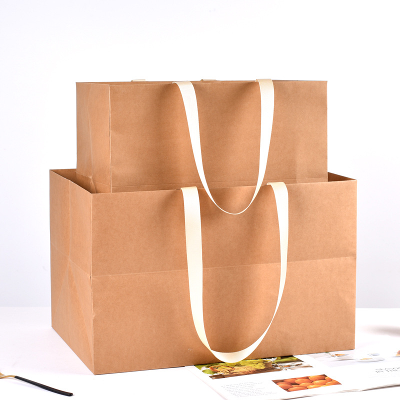 Kraft paper tote bag oversized shopping bag takeaway packing bag clothing tea hand bag small batch printing logo