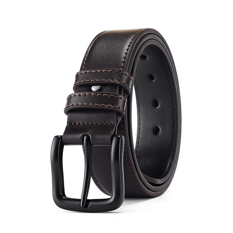 Picture of Men's Casual Belt Solid Zinc Alloy Buckle Two-Layer Cowhide Belt Pin Buckle Gold Buckle Retro Classic Style