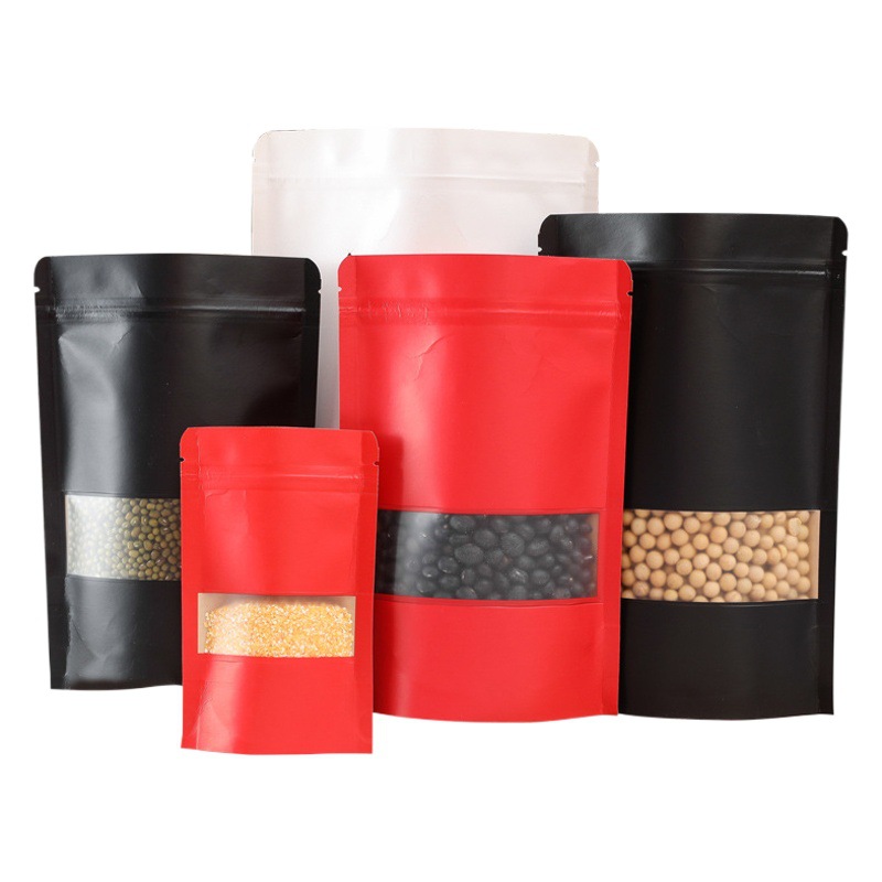 Spot kraft paper self-supporting self-sealing bag frosted HD window food tea nuts kraft paper self-sealing bag wholesale