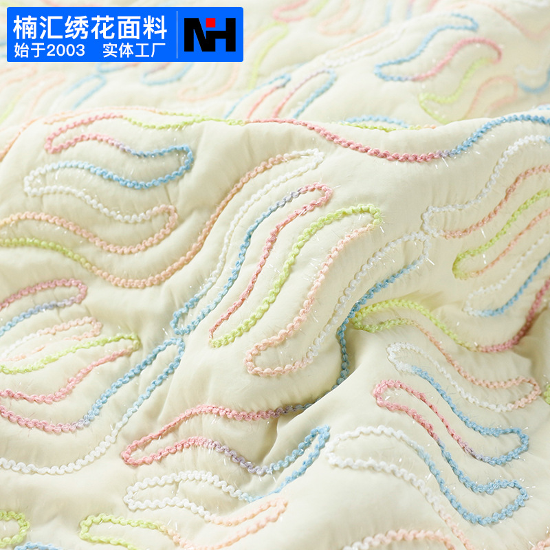 Embroidered Fabric Polyester Fabric Quilted Cotton Bag Died Yarn Rope Embroidered Wave Bag Designer Fabric Embroidered Fabric