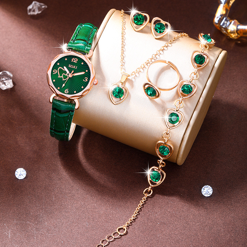 Picture of Europe and the United States cross-border new crystal love jewelry watch cover fashion temperament peach heart necklace earrings ring bracelet