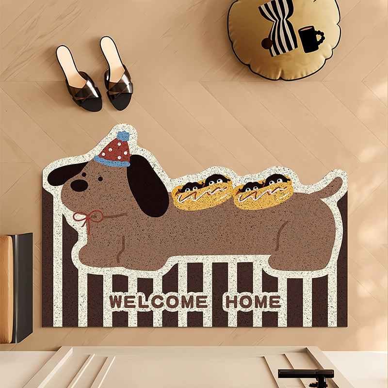 Cartoon puppy household silk ring floor mat entrance dirt-resistant wear-resistant floor mat pvc can be cut into the household mat can be used for hair