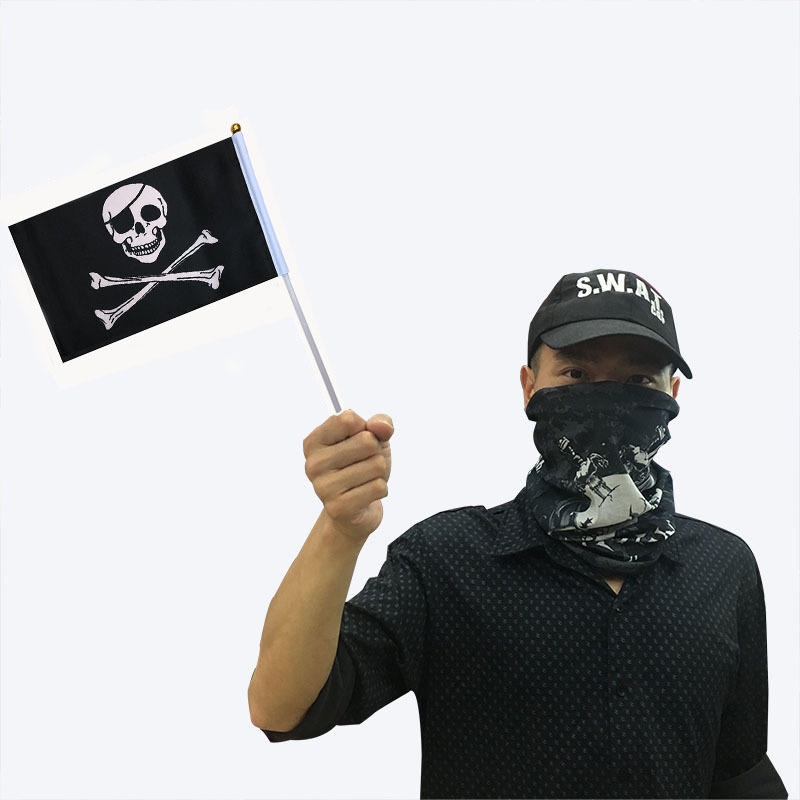 Picture of Cross-Border Supply Wholesale Solid Pole Bone Pirate Flag Halloween Flag 14*21cm Skull Pirate Hand-Waving Flag
