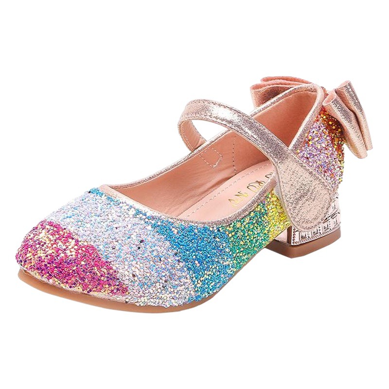 2023 new girls rainbow sequins princess shoes children crystal high heels little girls shoes girlsshoes
