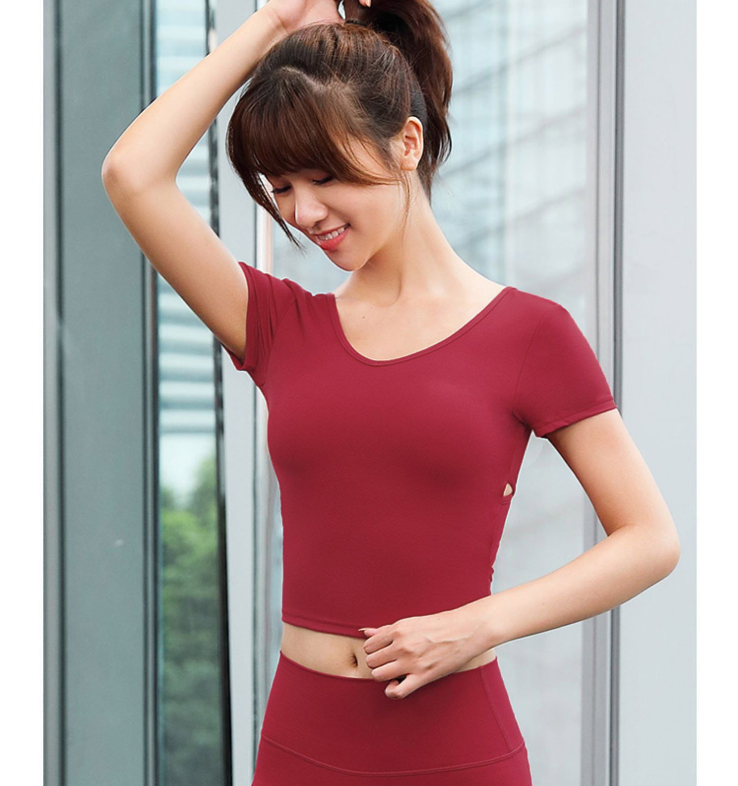 Picture of Summer New Slim Fit Hyuna Style Short Top Running Sports Fitness Clothing Popular Short-Sleeved Women Ins Trend Super Hot