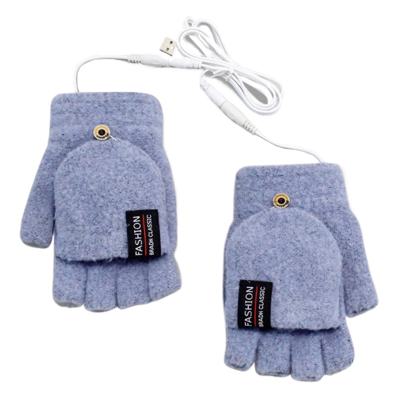 Cross-border USB charging heating gloves half finger touch screen gloves warm flip winter gloves for men and women factory direct supply