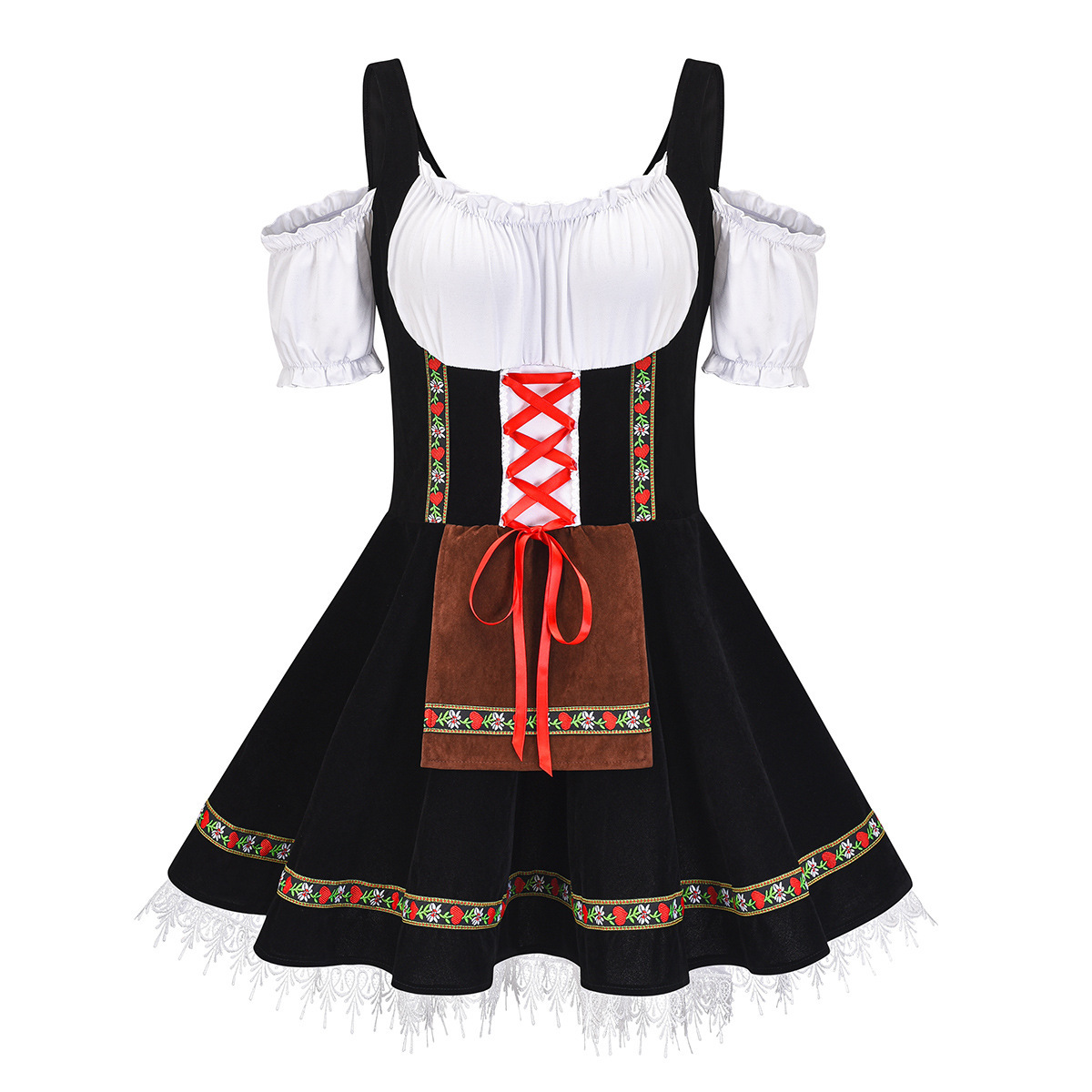Picture of 7530# German Oktoberfest Beer Girl Uniform Khaki Shoulder Dress Halloween Maid Dress