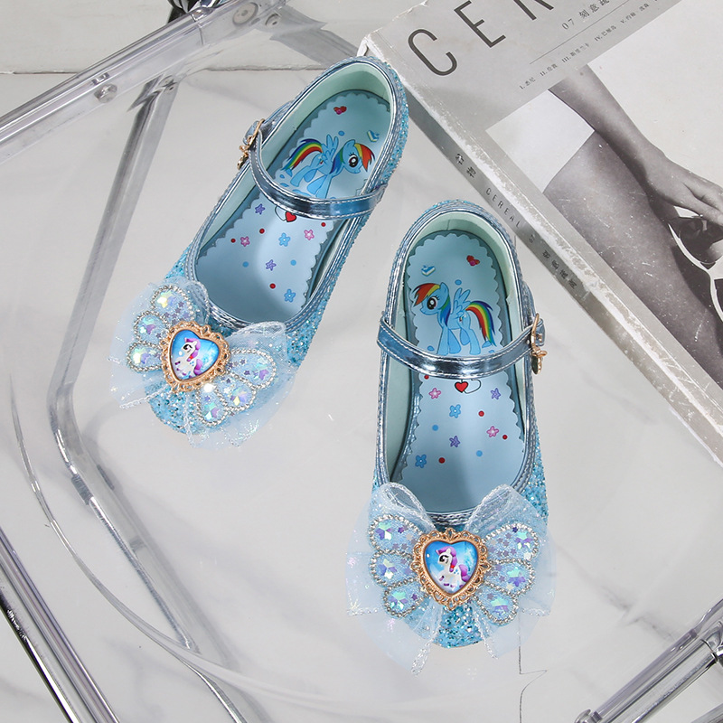 Girls My Little Pony Princess Shoes Children's High Heels Little Girls Crystal Shoes 2025 Autumn New Baby Leather Shoes