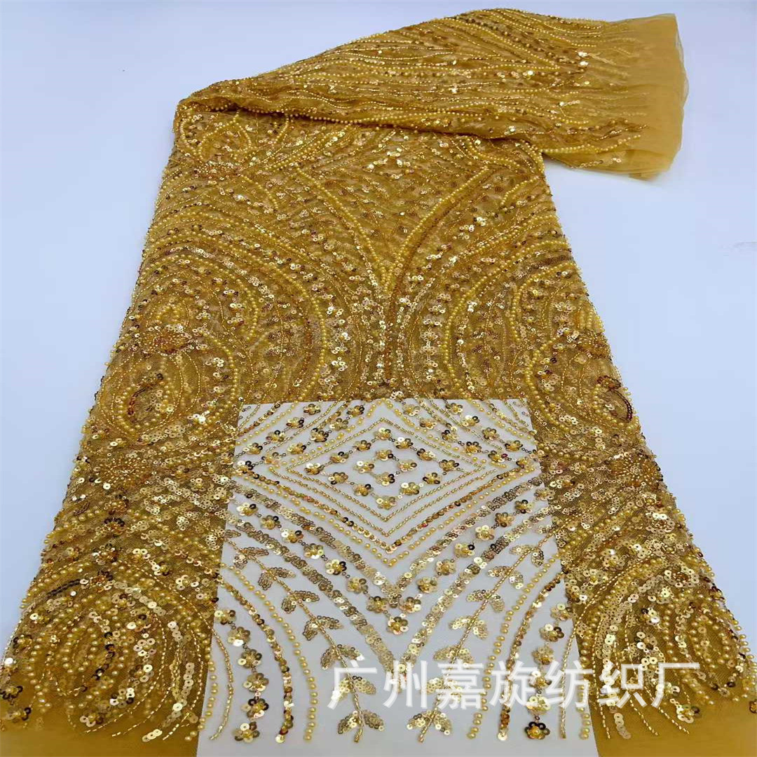 Indian-African new willow floral sequin bead mesh lace fabric lightweight dress embroidered fabric