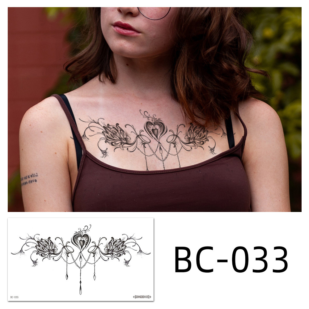 Picture of 2022 new cross-border supply waterproof tattoo stickers simple black and white flower sternum stickers personalized tattoo wholesale