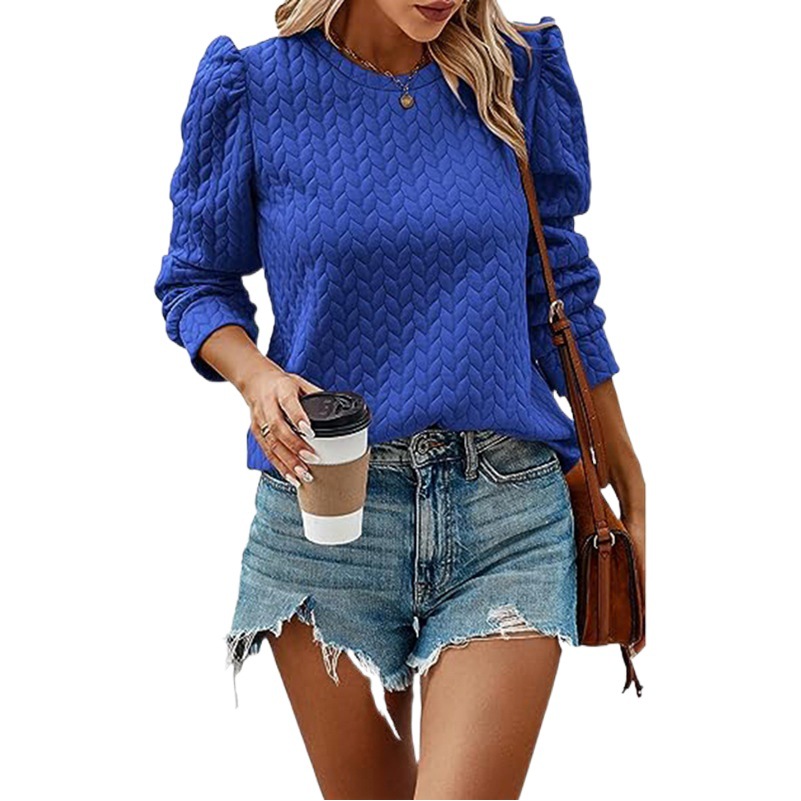 2025 European and American Cross-Border Women's Clothing Amazon Autumn and Winter New Round Neck Puff Long-Sleeved Top Air Twist Sweatshirt