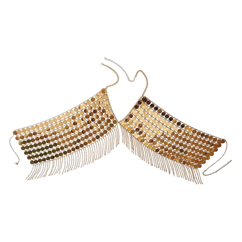 European and American Cross-Border Jewelry Gold Sequin Chest Chain Women's Fashion Halter Neck Bracelet Tassel Body Chain Silver Body Chain